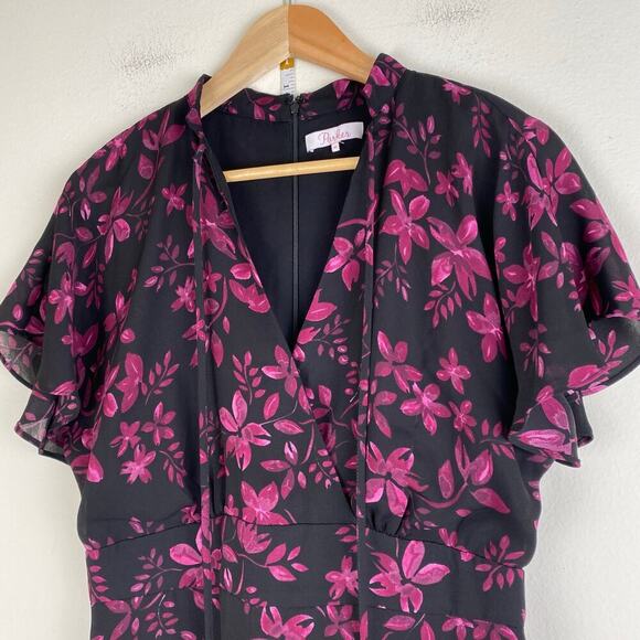 Parker Floral Mini Dress Size Medium Midnight Fleur Black Purple *flaw - Picture 6 of 15